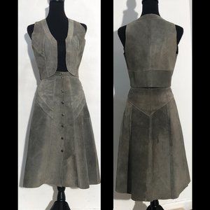 Vintage 1970s Suede Vest & Skirt Set